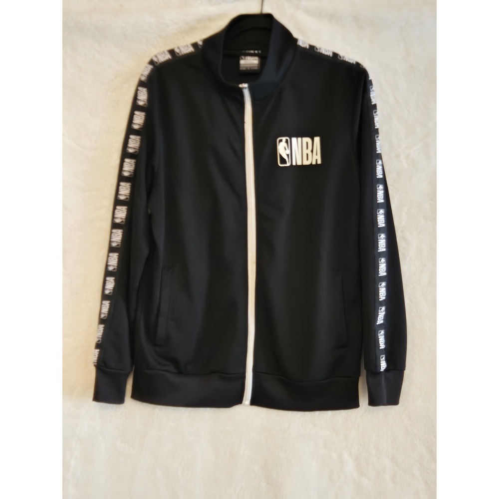NBA Mens Small Black Full Zip Track Jacket Logo Taping‎ Graphic Sportswear